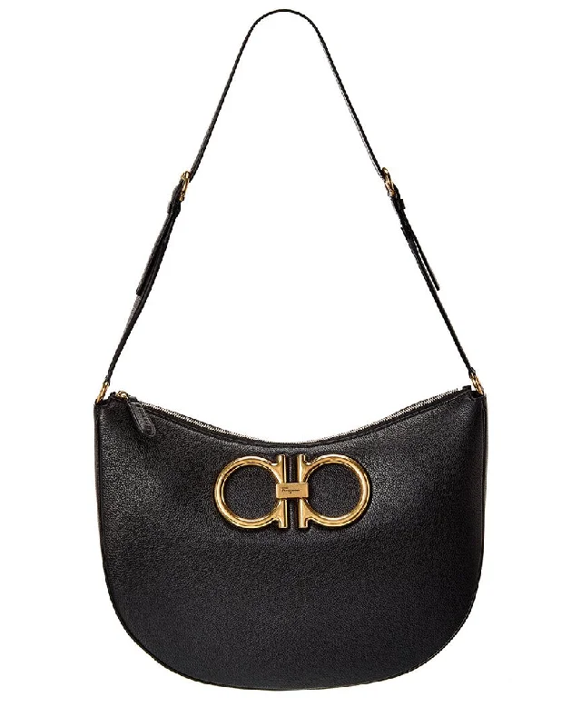 Handle bags with bold logos for branding -Ferragamo Maxi Gancio Leather Hobo Bag