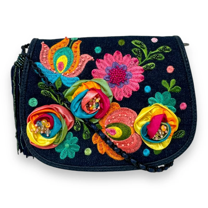 Handle bags with side pockets for organization -Darling Embroidered Flowers Denim Mini Crossbody By Mary Francis, Size: Small