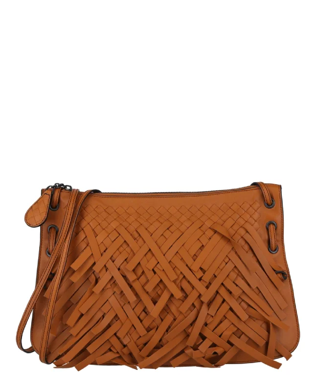 Handle bags with bright neons for visibility -Intrecciato Fringe Leather Crossbody Bag