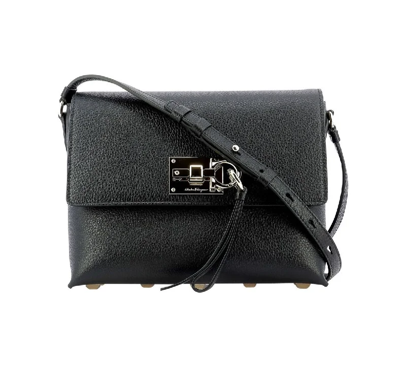 Handle bags with vegan suede for softness -SALVATORE FERRAGAMO Studio Women's 722735 Black Shoulder Bag