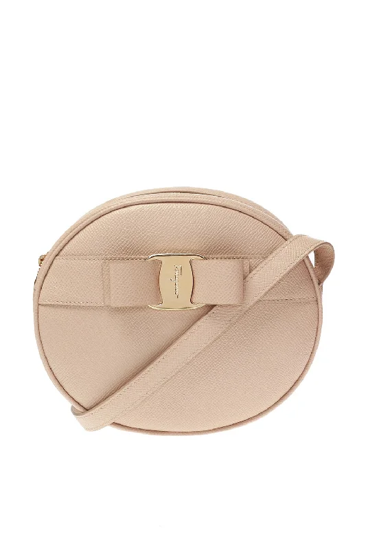 Foldable handle bags for easy storage convenience -SALVATORE FERRAGAMO Vara Women's 727159 Macadamia Crossbody Bag