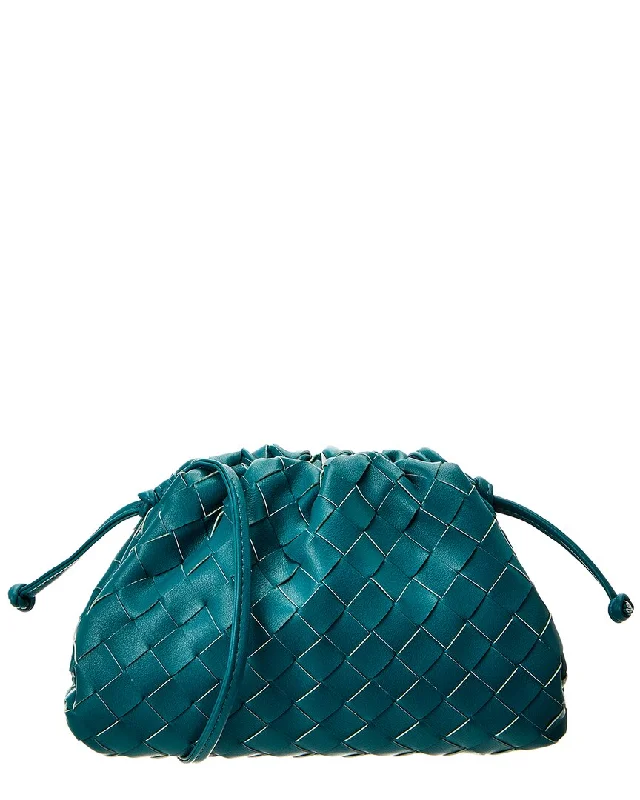 Handle bags with tropical leaves for summer -Tiffany & Fred Woven Leather Pouch